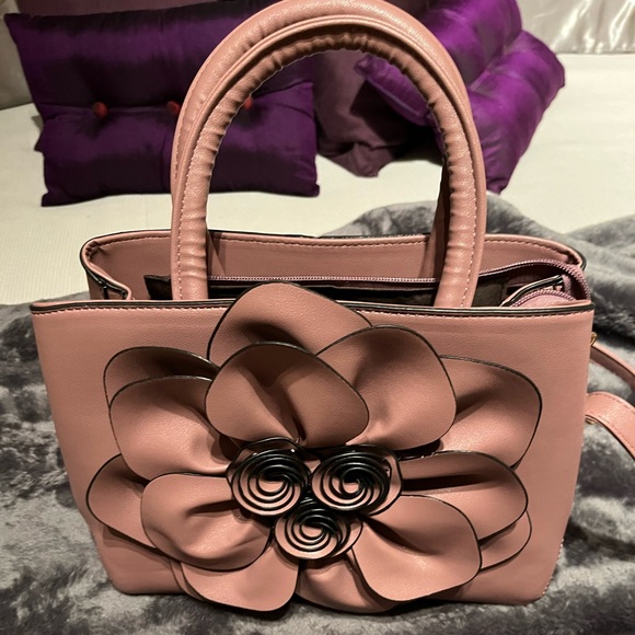 Handbags - Mauve Floral Satchel Handbag